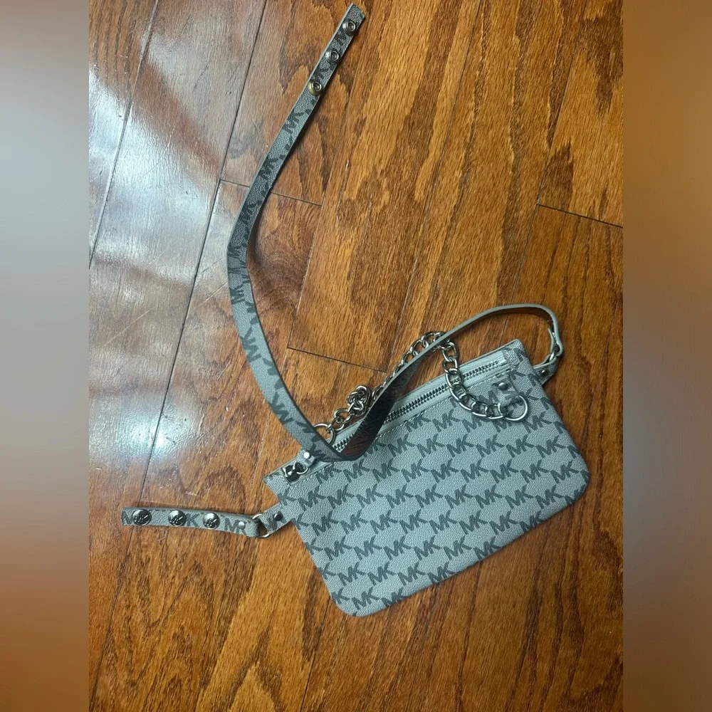 Michael Kors Gray MK Logo Waist Bag with Chain Detail